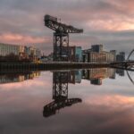 glasgow with the clyde arch bridge over the clyde river scotland